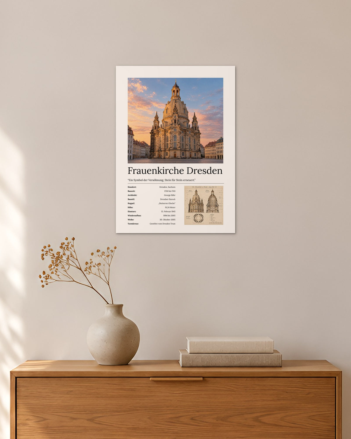 Frauenkirche Dresden Wandbild – 30 × 42 cm ohne Rahmen – Raumansicht – Art Bros