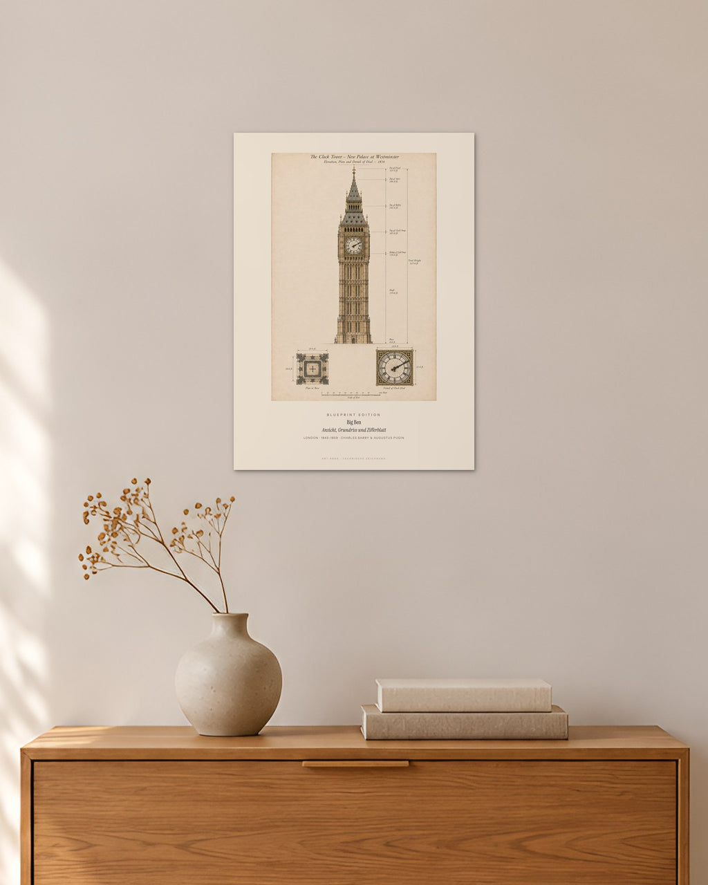 Big Ben Blueprint – 30 × 42 cm ohne Rahmen – Raumansicht – Art Bros