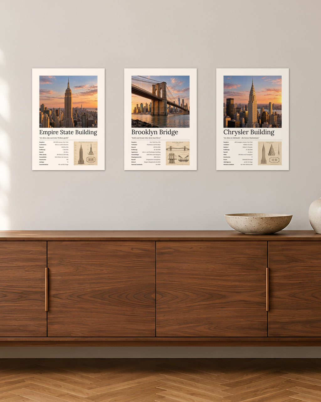 New York Bundle – 3er-Set Wandbilder – 30 × 42 cm ohne Rahmen – Raumansicht – Art Bros