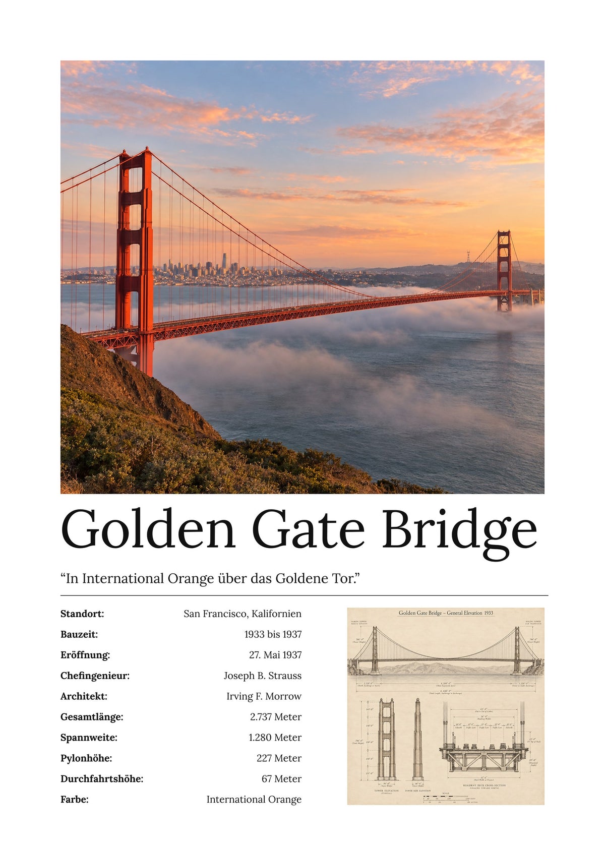 Golden Gate Bridge Wandbild – Kunstdruck – Art Bros