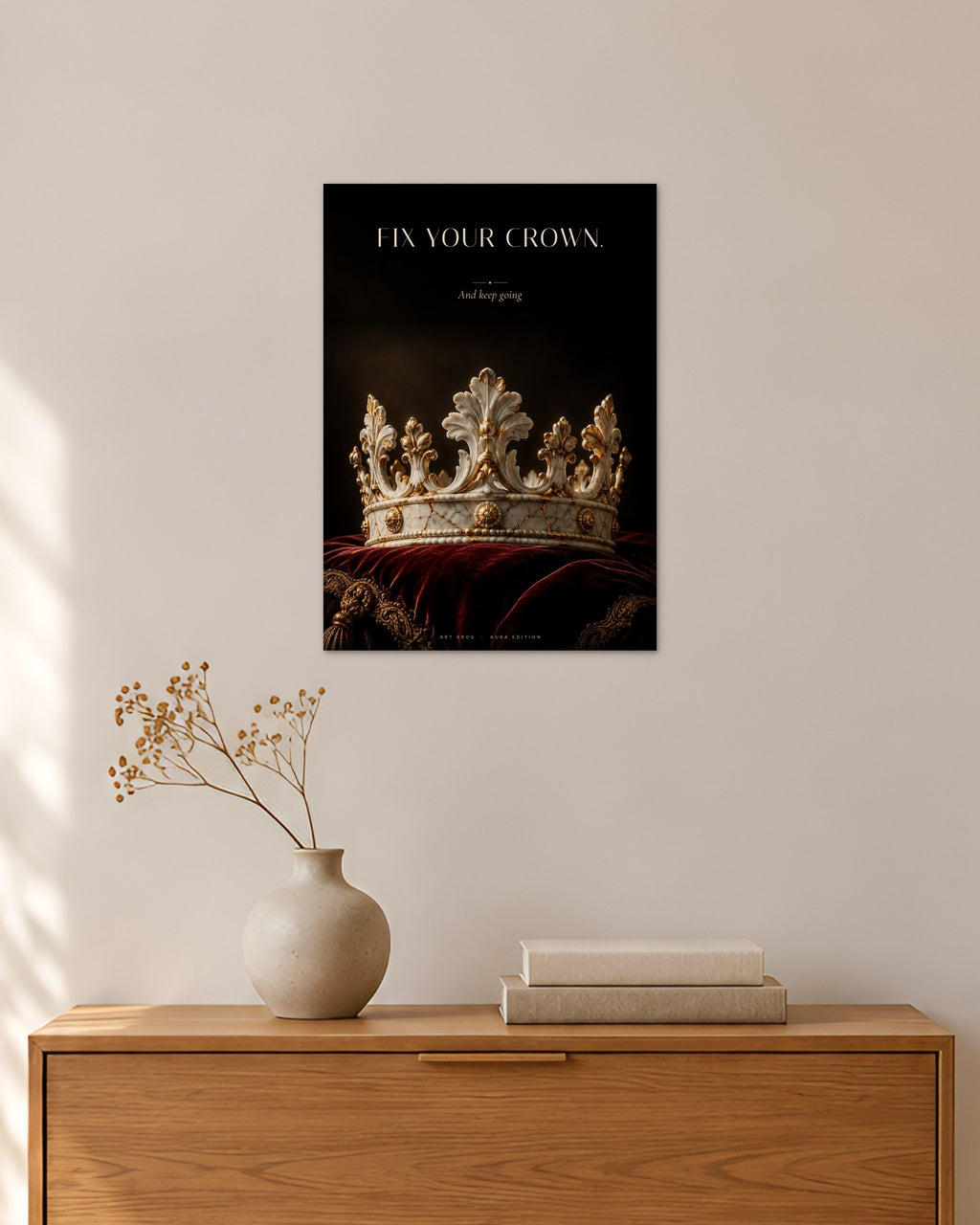 Fix Your Crown – Krone mit Rissen Poster – 30 × 42 cm ohne Rahmen – Raumansicht – Art Bros