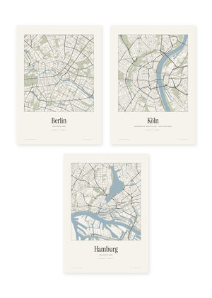 Stadtplan Bundle Großstädte – 3er-Set Wandbilder – Kunstdruck – Art Bros