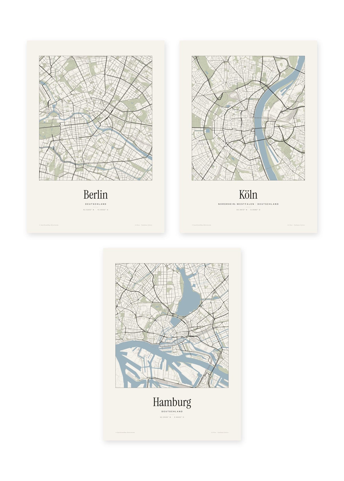 Stadtplan Bundle Großstädte – 3er-Set Wandbilder – Kunstdruck – Art Bros