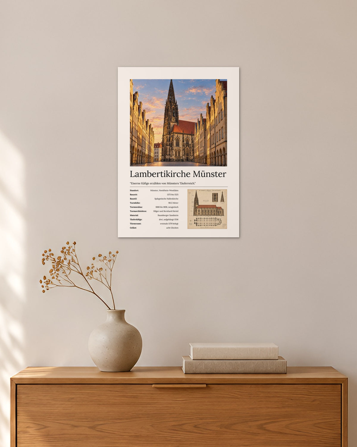 Lambertikirche Münster Wandbild – 30 × 42 cm ohne Rahmen – Raumansicht – Art Bros