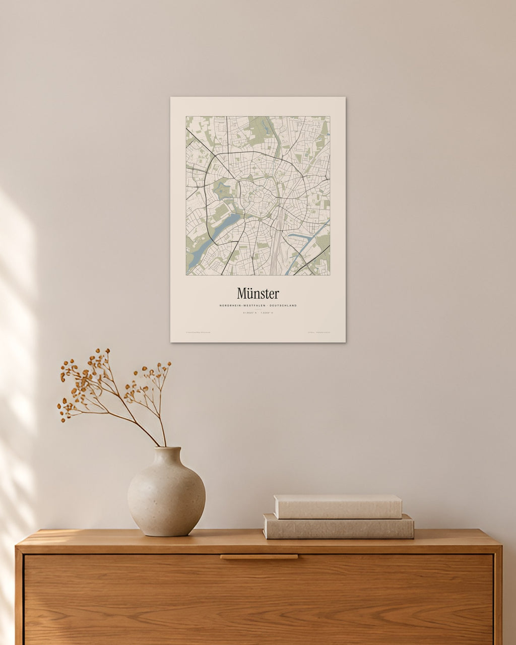 Münster Stadtplan – Wandbild – 30 × 42 cm ohne Rahmen – Raumansicht – Art Bros