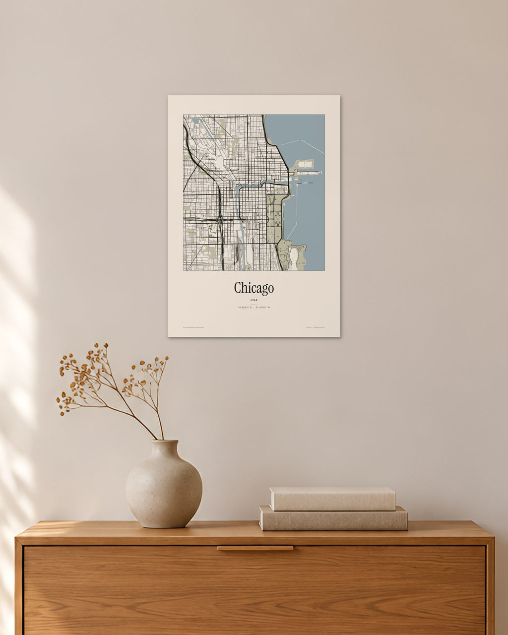 Chicago Stadtplan – Wandbild – 30 × 42 cm ohne Rahmen – Raumansicht – Art Bros