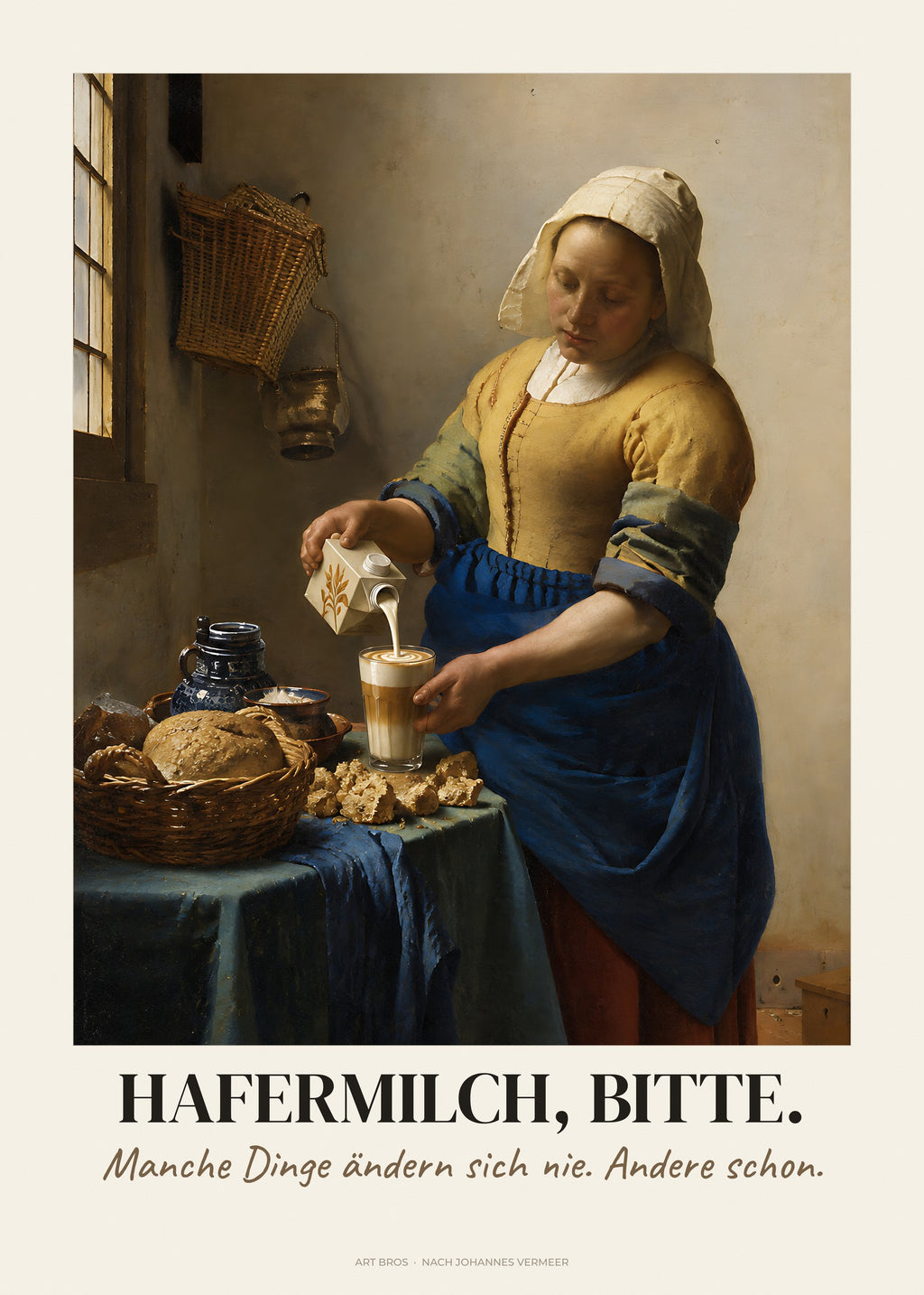 Das Milchmädchen neu interpretiert mit Spruch Hafermilch, Bitte – Poster – Art Bros