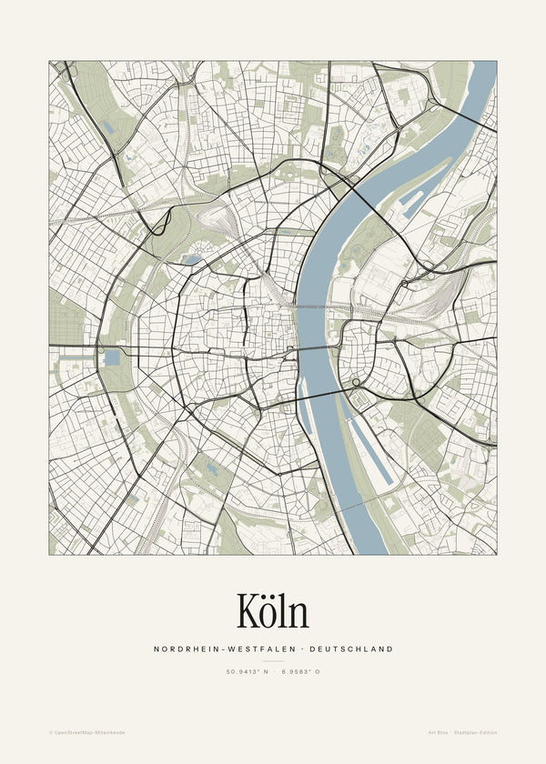 Köln Stadtplan – Wandbild – Kunstdruck – Art Bros
