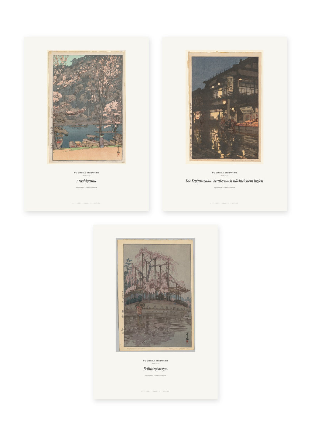 Yoshida Hiroshi – Kirschblüte & Abendlicht – 3er-Set Wandbilder – Kunstdruck – Art Bros