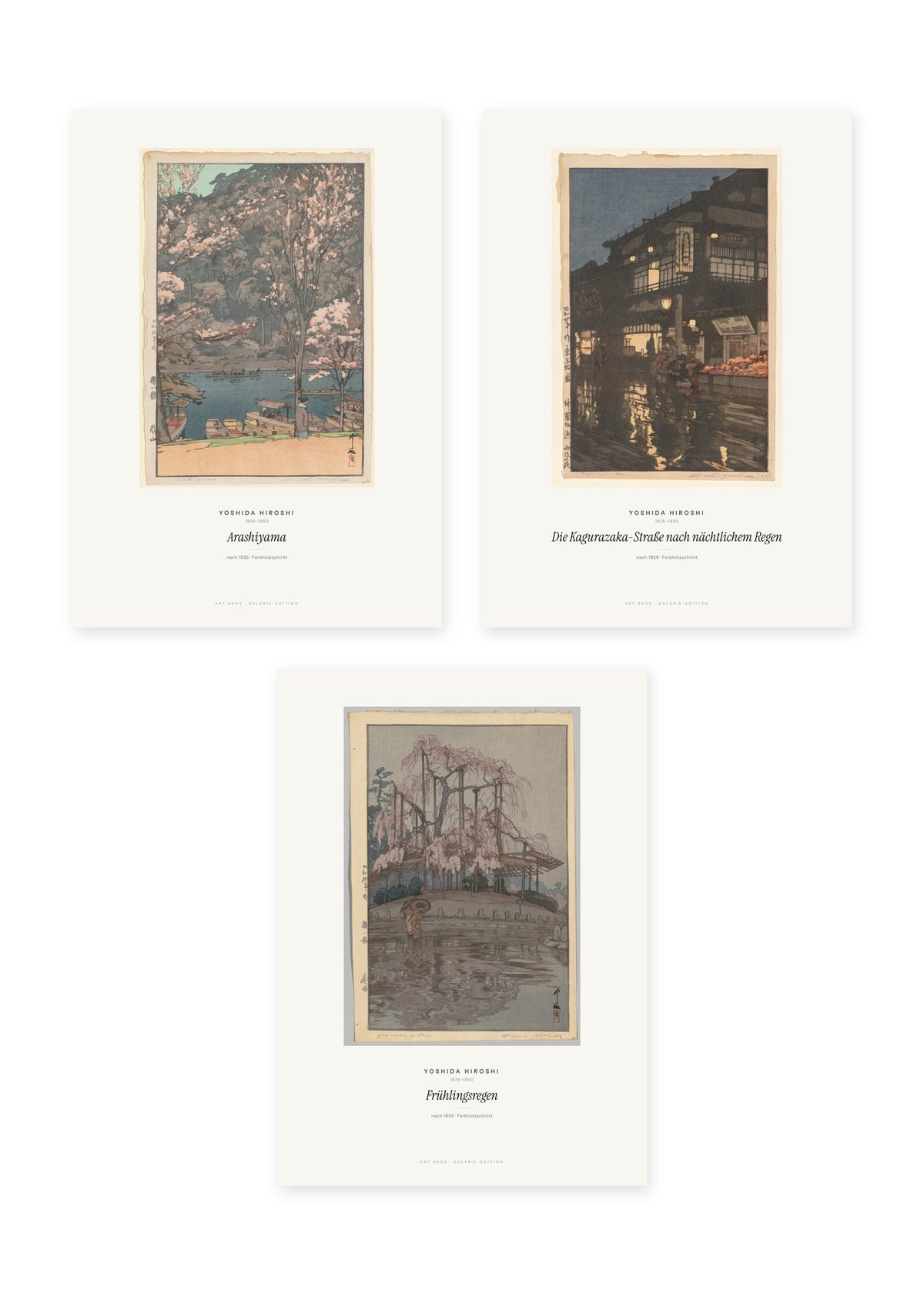 Yoshida Hiroshi – Kirschblüte & Abendlicht – 3er-Set Wandbilder – Kunstdruck – Art Bros