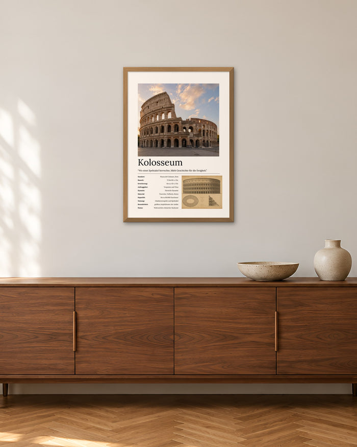 Kolosseum Wandbild – 50 × 70 cm im Holzrahmen – Raumansicht – Art Bros