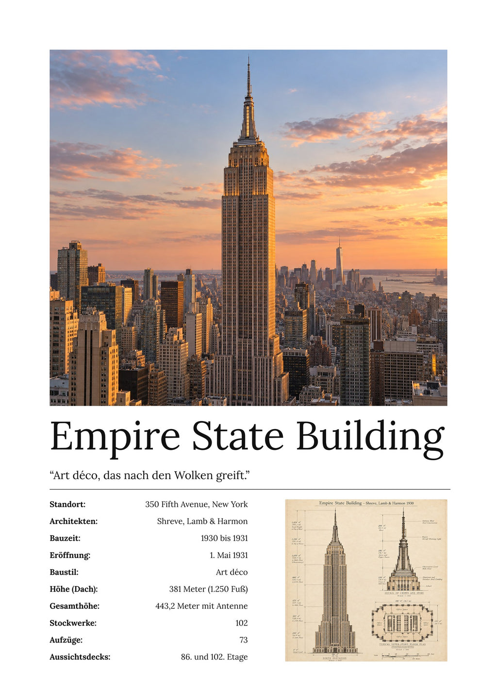 Empire State Building Wandbild – Kunstdruck – Art Bros