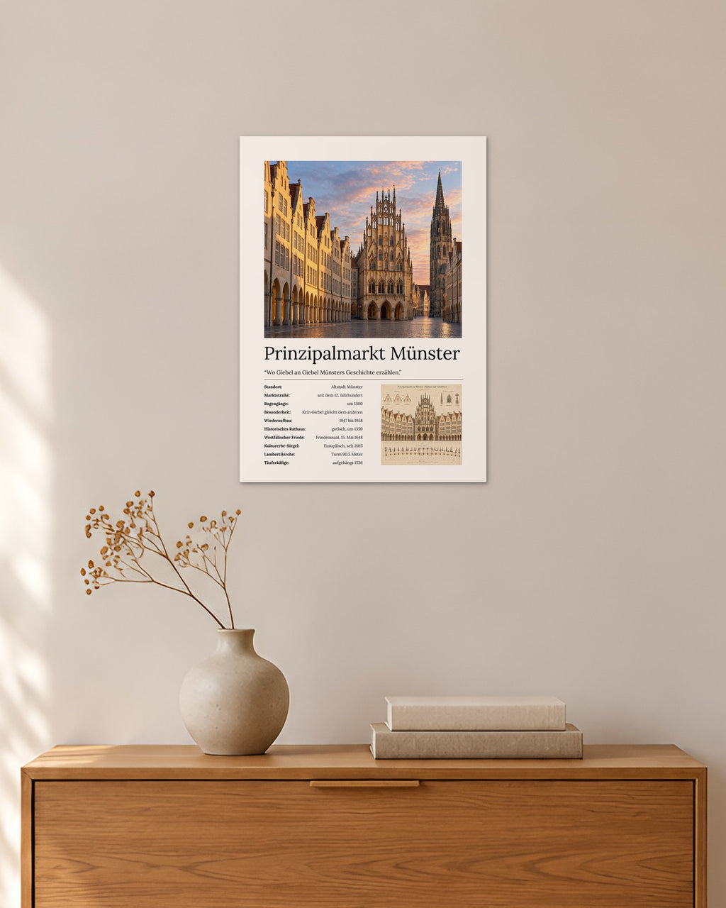 Prinzipalmarkt Münster Wandbild – 30 × 42 cm ohne Rahmen – Raumansicht – Art Bros