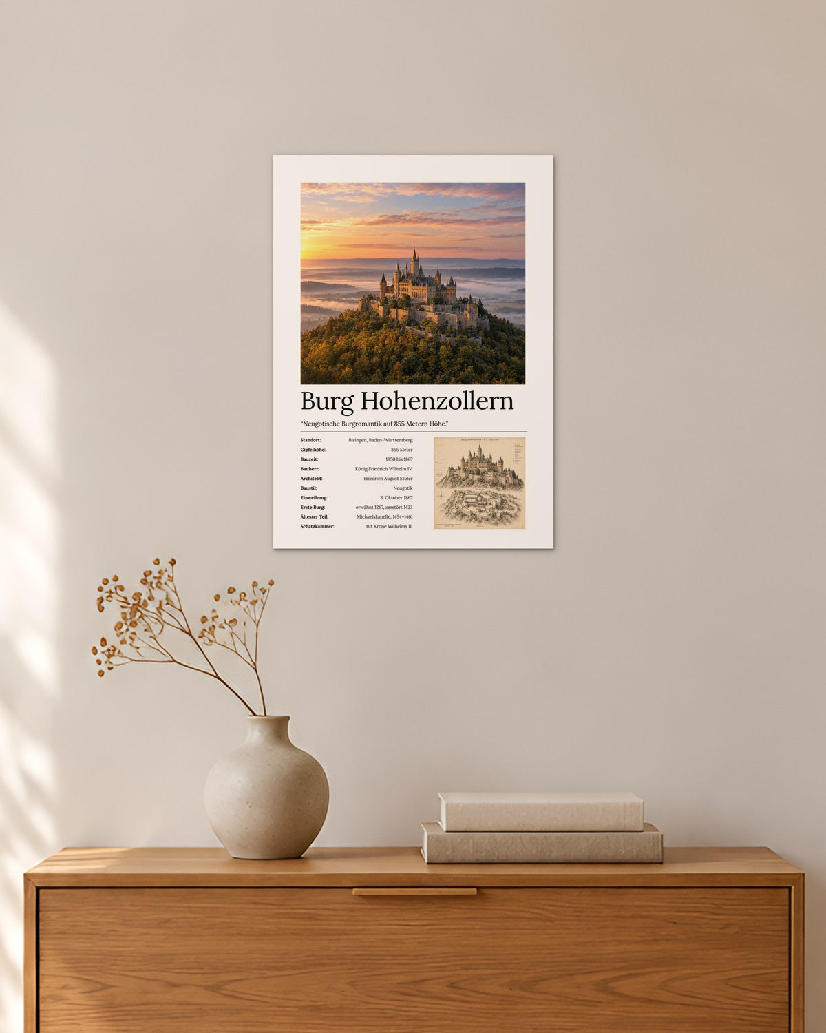 Burg Hohenzollern Wandbild – 30 × 42 cm ohne Rahmen – Raumansicht – Art Bros