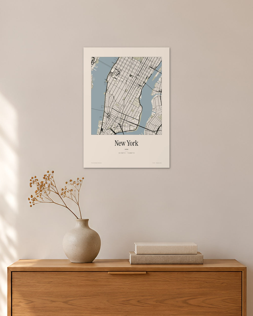 New York Stadtplan – Wandbild – 30 × 42 cm ohne Rahmen – Raumansicht – Art Bros