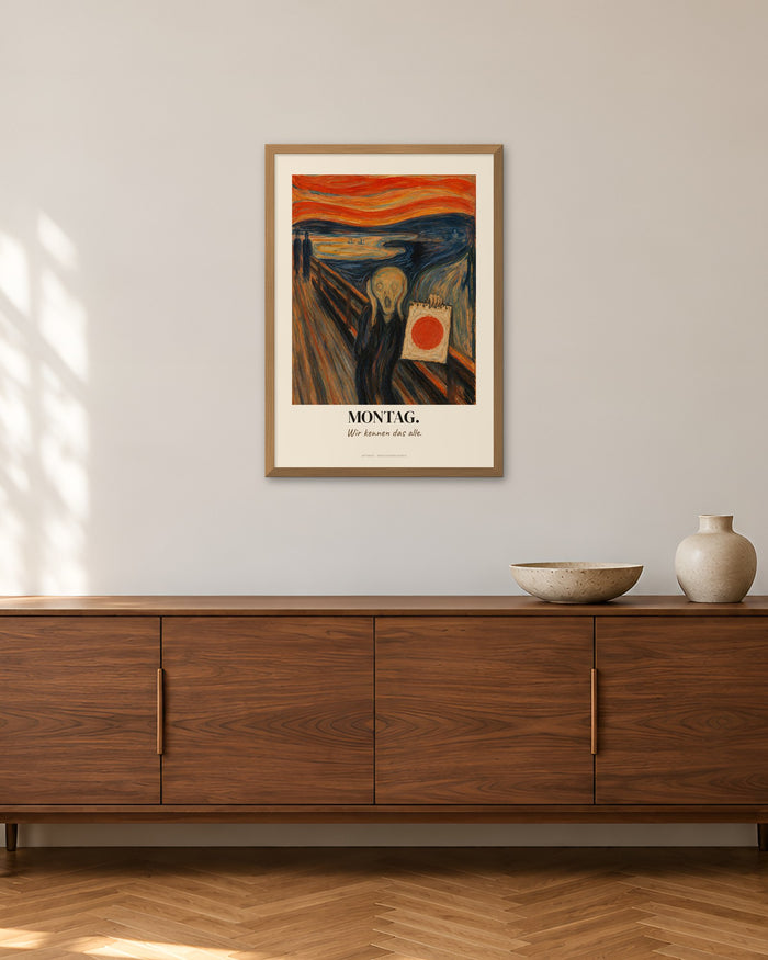 Der Schrei – „Montag“ | Klassiker neu gedacht – 50 × 70 cm im Holzrahmen – Raumansicht – Art Bros