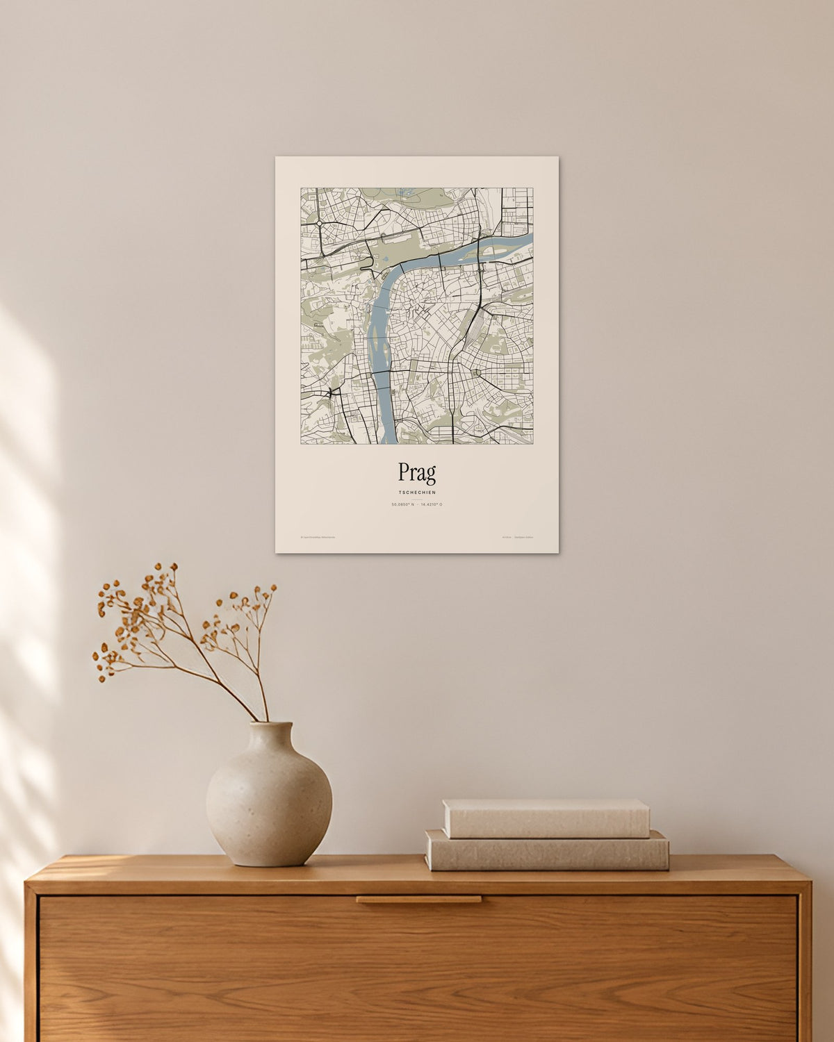 Prag Stadtplan – Wandbild – 30 × 42 cm ohne Rahmen – Raumansicht – Art Bros