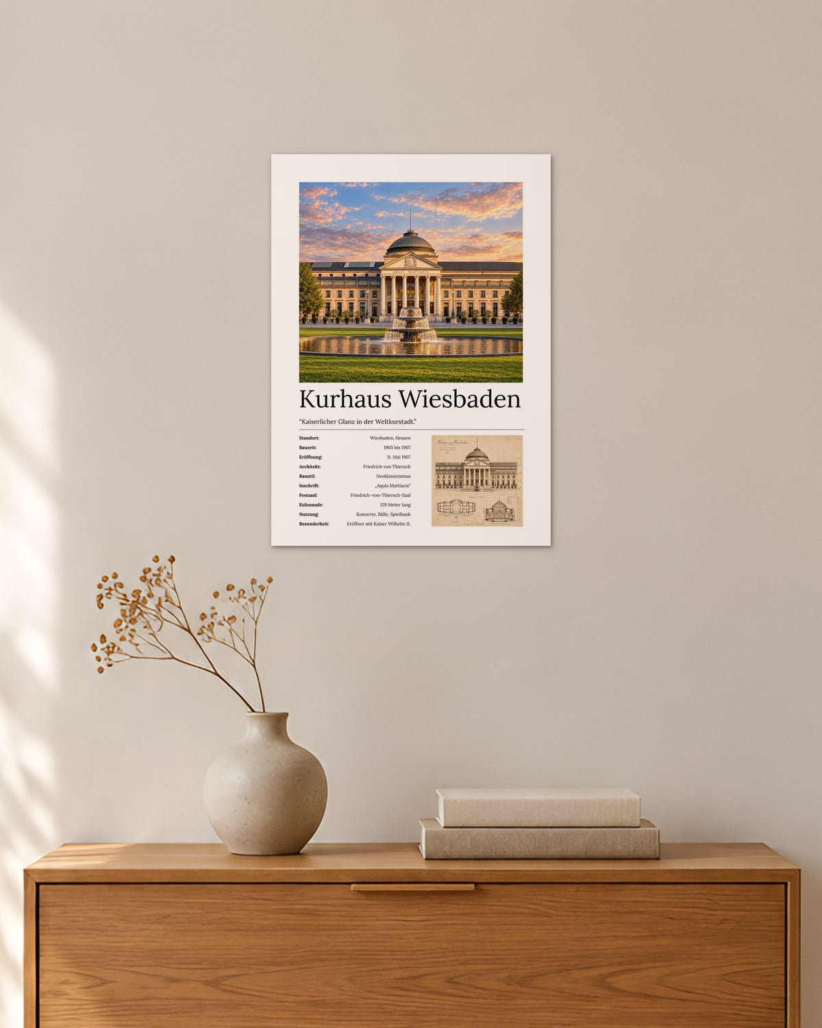 Kurhaus Wiesbaden Wandbild – 30 × 42 cm ohne Rahmen – Raumansicht – Art Bros
