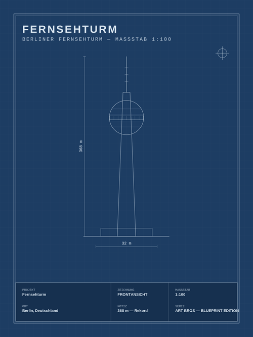 Berliner Fernsehturm Blueprint – technische Zeichnung als Wandbild – Art Bros Blueprint Edition