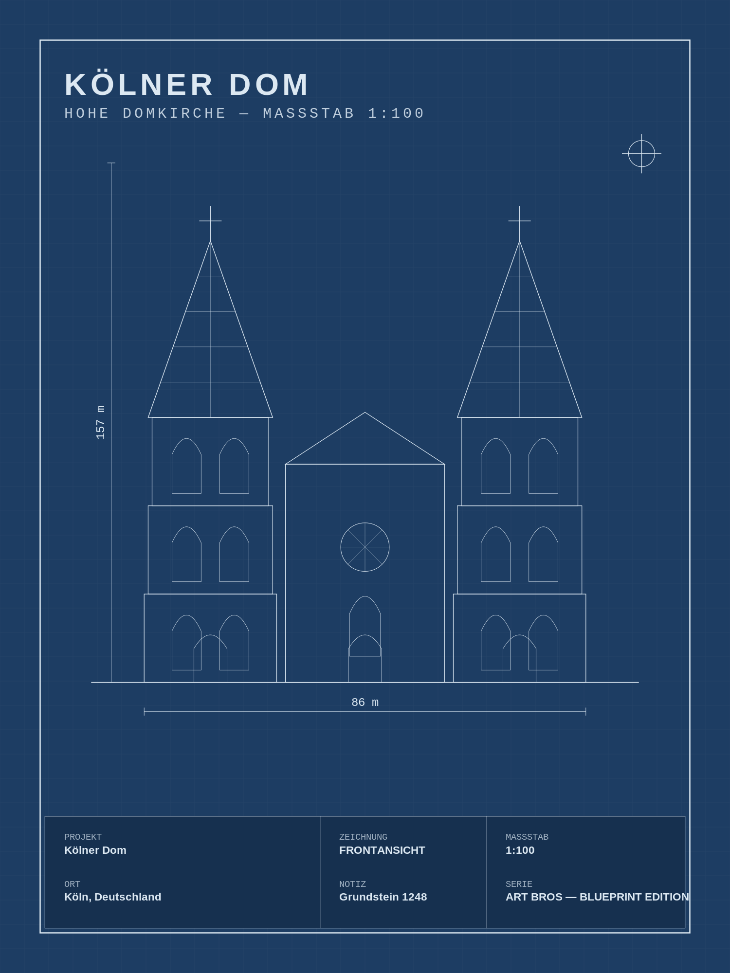 Kölner Dom Blueprint – technische Zeichnung als Wandbild – Art Bros Blueprint Edition