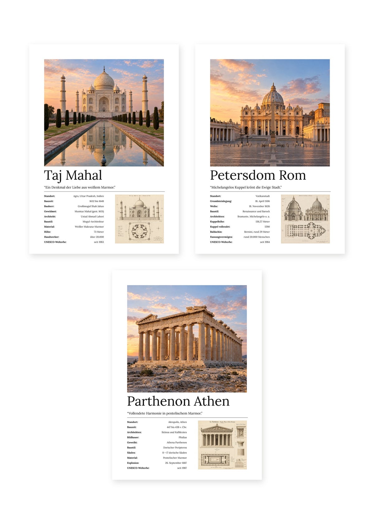 Weltwunder Bundle – 3er-Set Wandbilder – Kunstdruck – Art Bros