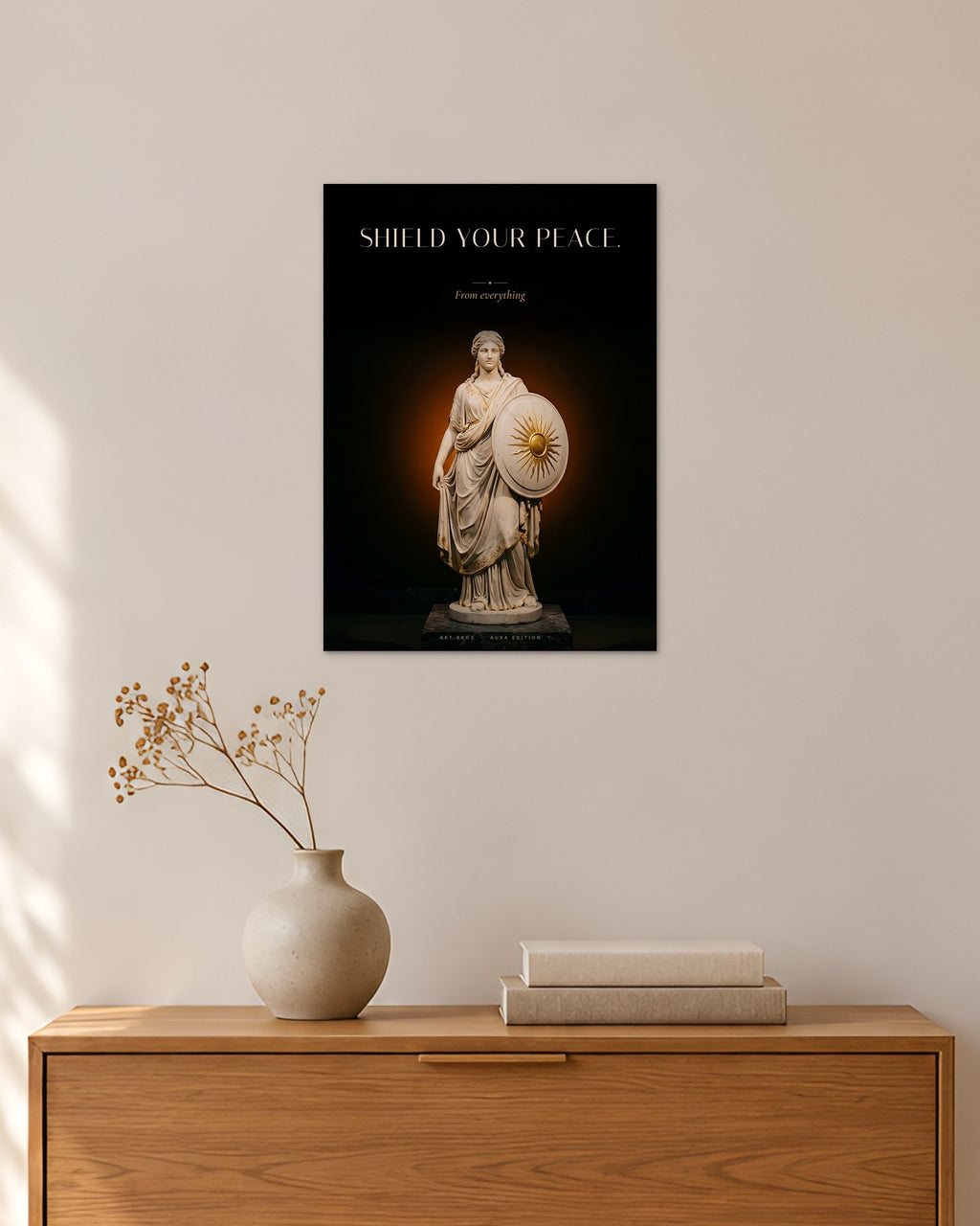 Shield Your Peace – Sonnenschild Poster – 30 × 42 cm ohne Rahmen – Raumansicht – Art Bros