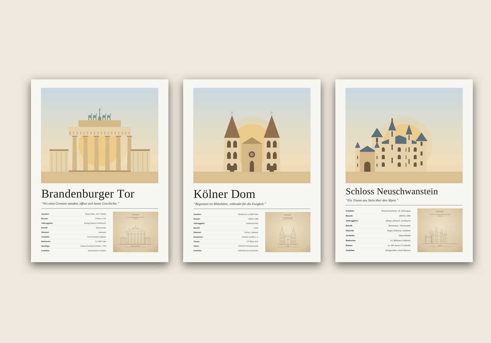 Deutschland Bundle – 3er-Set Wandbilder mit Brandenburger Tor, Kölner Dom und Neuschwanstein – Art Bros