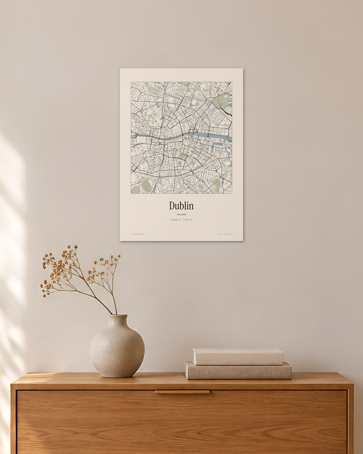 Dublin Stadtplan – Wandbild – 30 × 42 cm ohne Rahmen – Raumansicht – Art Bros