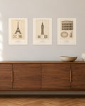 Blueprint Welt – 3er-Set Wandbilder – 30 × 42 cm ohne Rahmen – Raumansicht – Art Bros