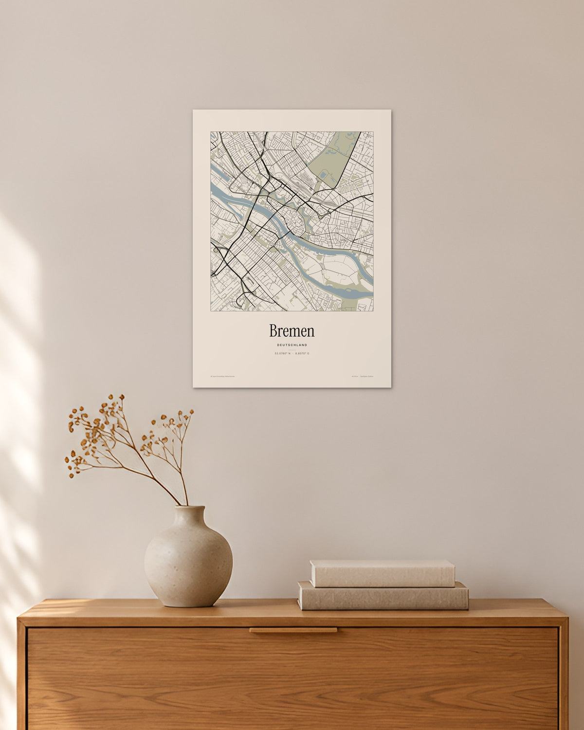 Bremen Stadtplan – Wandbild – 30 × 42 cm ohne Rahmen – Raumansicht – Art Bros