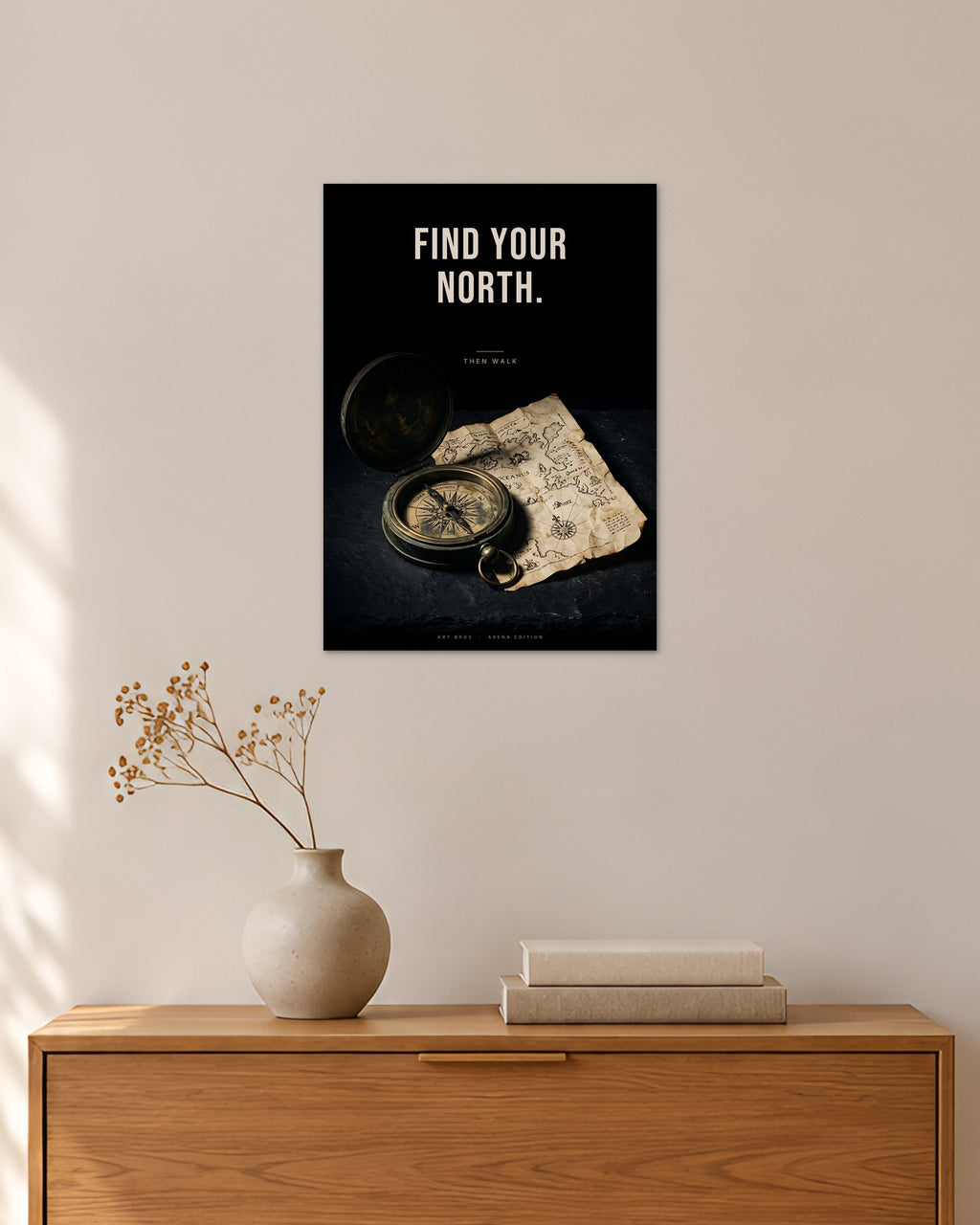 Find Your North – Kompass Poster – 30 × 42 cm ohne Rahmen – Raumansicht – Art Bros