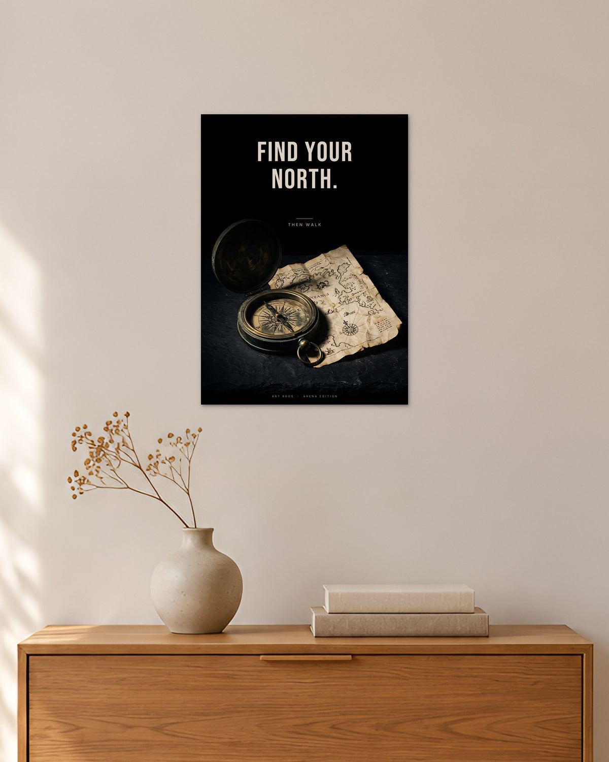 Find Your North – Kompass Poster – 30 × 42 cm ohne Rahmen – Raumansicht – Art Bros