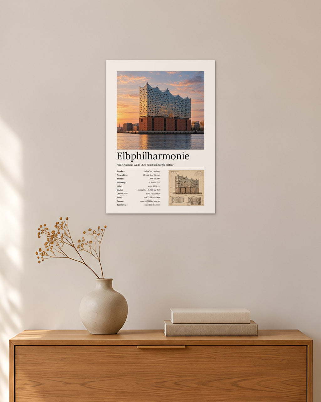 Elbphilharmonie Wandbild – 30 × 42 cm ohne Rahmen – Raumansicht – Art Bros
