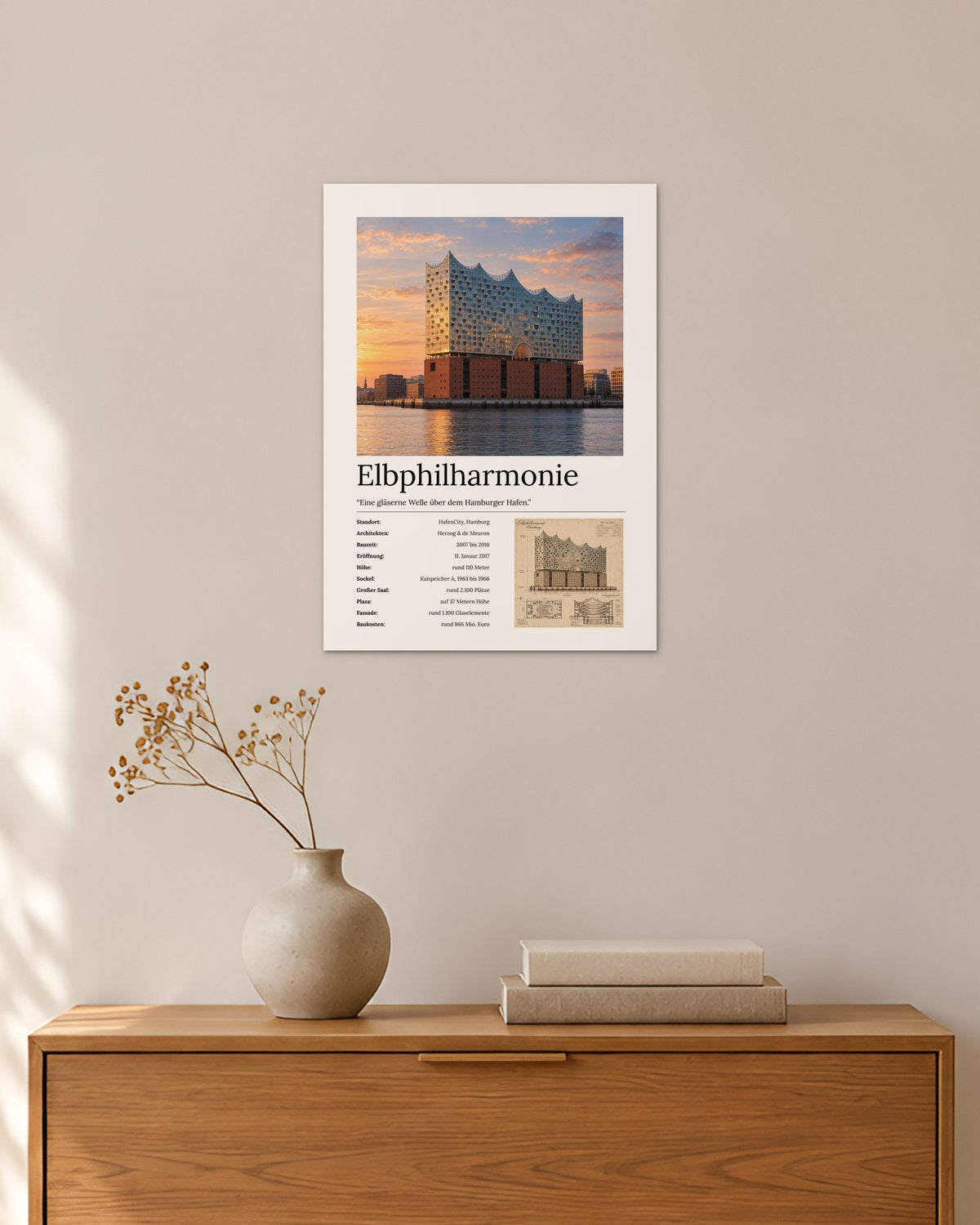 Elbphilharmonie Wandbild – 30 × 42 cm ohne Rahmen – Raumansicht – Art Bros