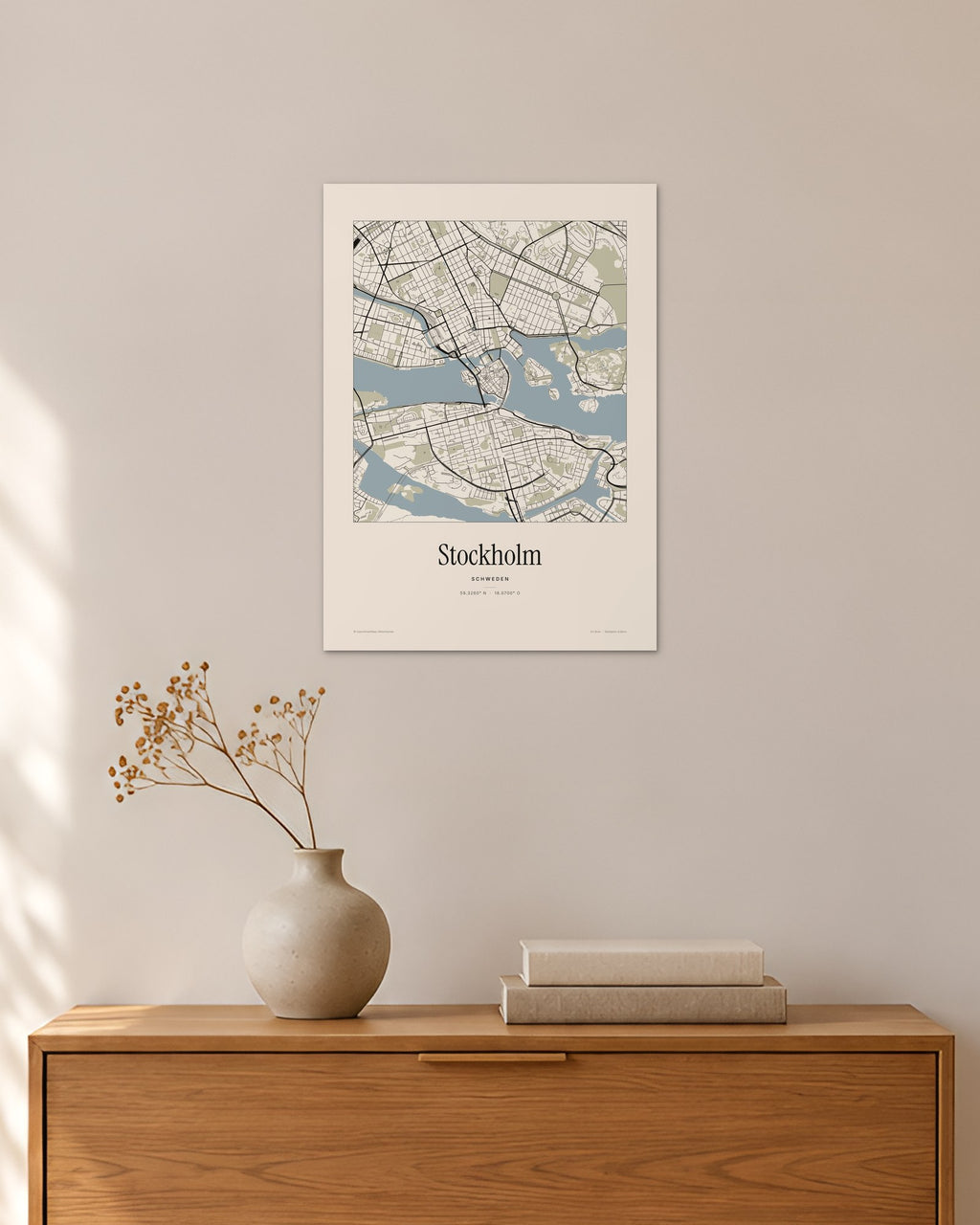 Stockholm Stadtplan – Wandbild – 30 × 42 cm ohne Rahmen – Raumansicht – Art Bros