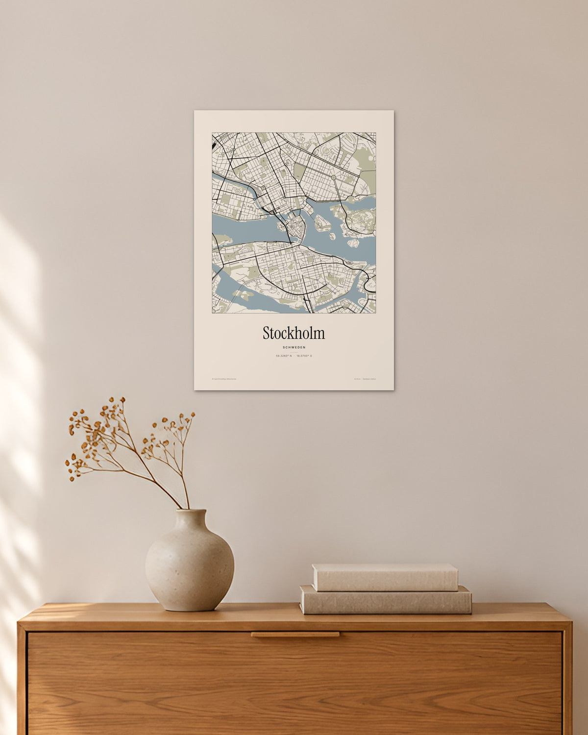 Stockholm Stadtplan – Wandbild – 30 × 42 cm ohne Rahmen – Raumansicht – Art Bros