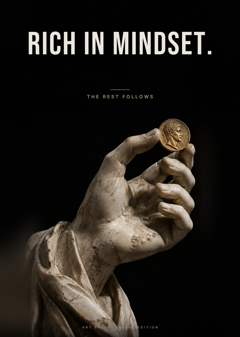 Rich in Mindset – Hand mit Münze Poster – Art Bros