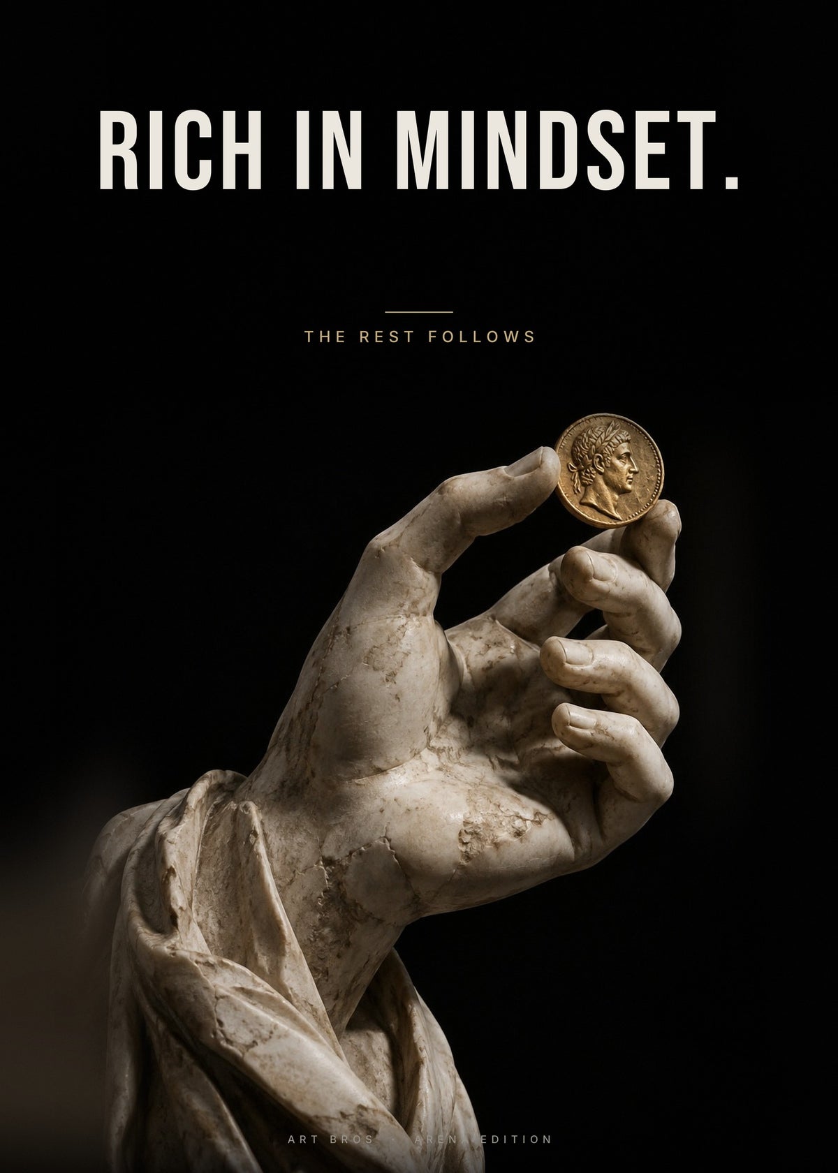 Rich in Mindset – Hand mit Münze Poster – Art Bros