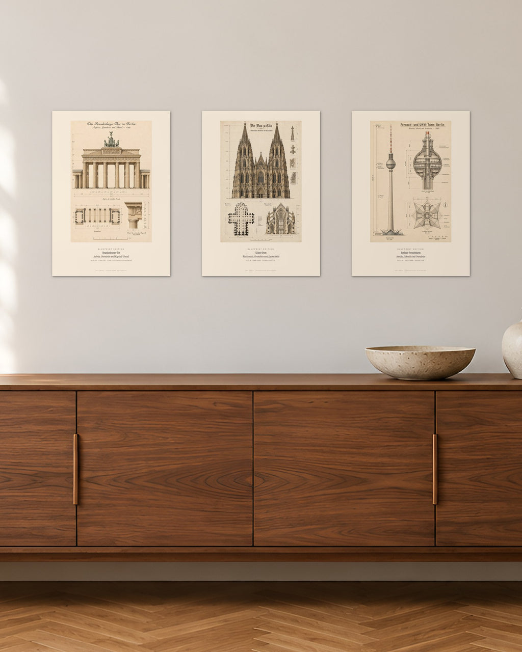Blueprint Deutschland – 3er-Set Wandbilder – 30 × 42 cm ohne Rahmen – Raumansicht – Art Bros