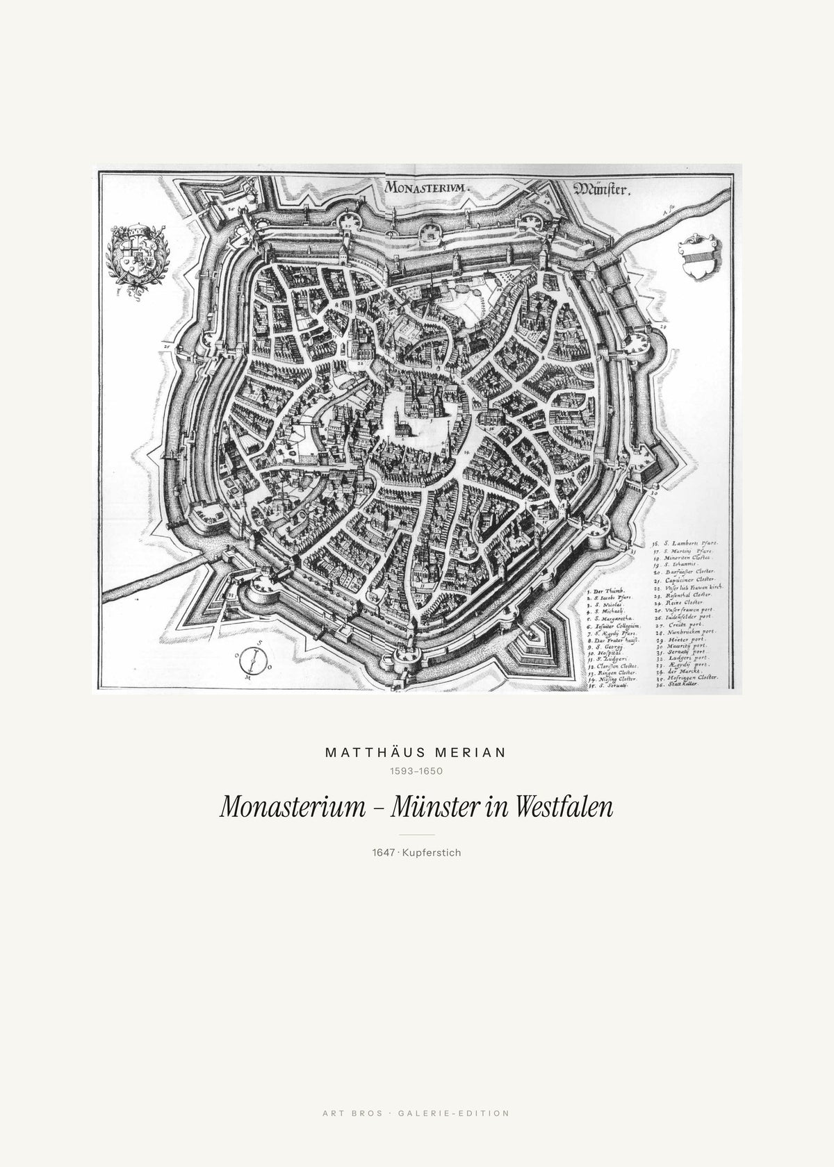 Monasterium – Münster in Westfalen – Matthäus Merian – Kunstdruck – Art Bros