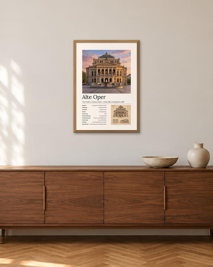 Alte Oper Wandbild – 50 × 70 cm im Holzrahmen – Raumansicht – Art Bros