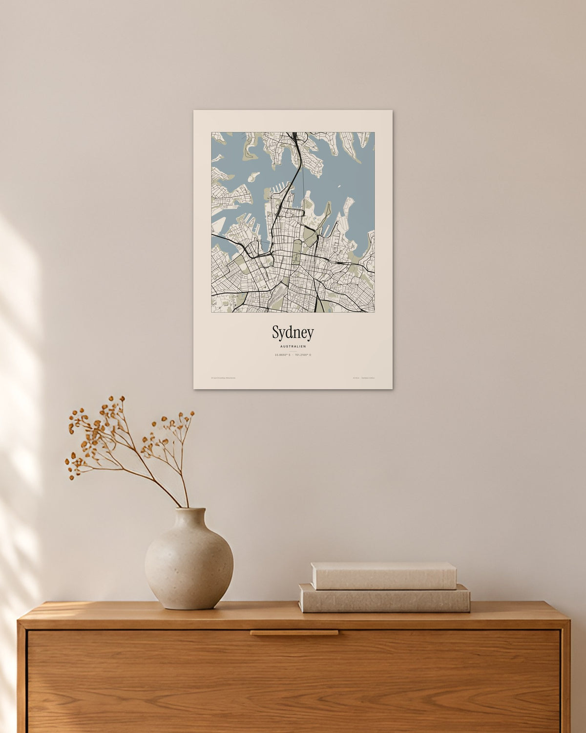 Sydney Stadtplan – Wandbild – 30 × 42 cm ohne Rahmen – Raumansicht – Art Bros