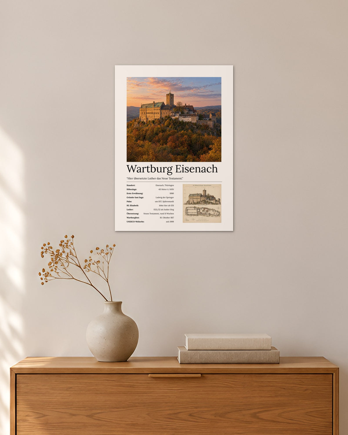 Wartburg Eisenach Wandbild – 30 × 42 cm ohne Rahmen – Raumansicht – Art Bros