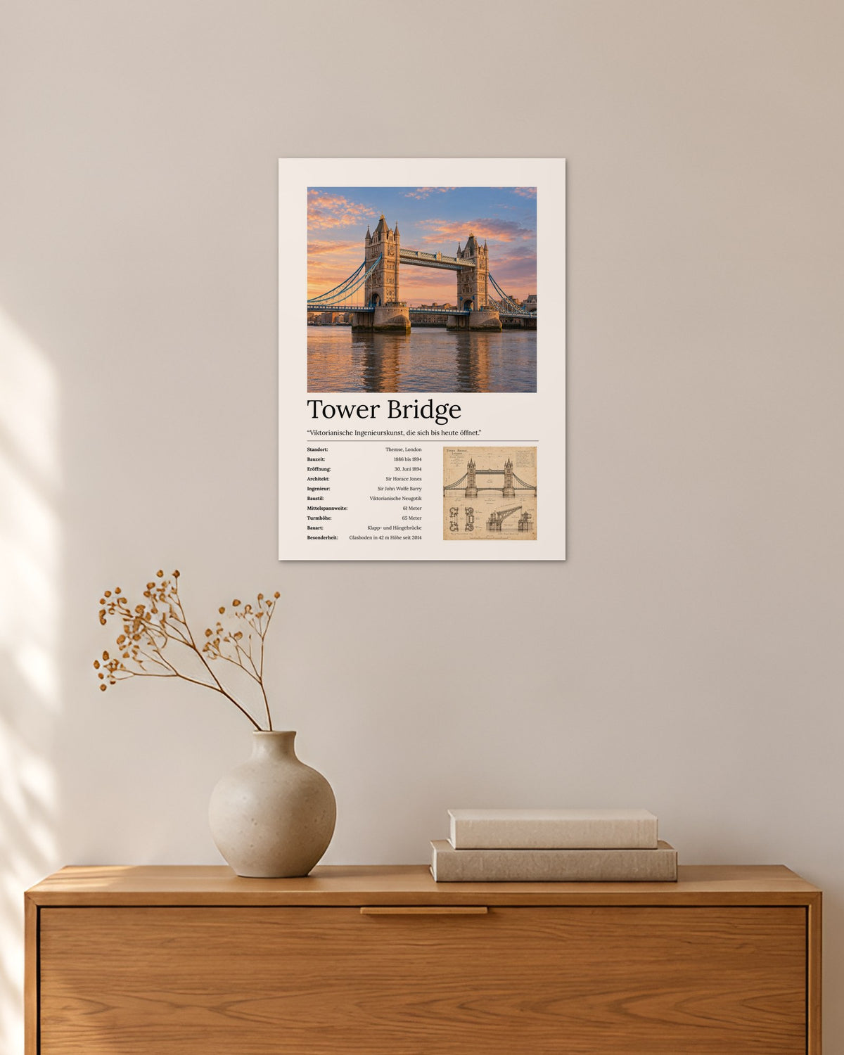 Tower Bridge Wandbild – 30 × 42 cm ohne Rahmen – Raumansicht – Art Bros