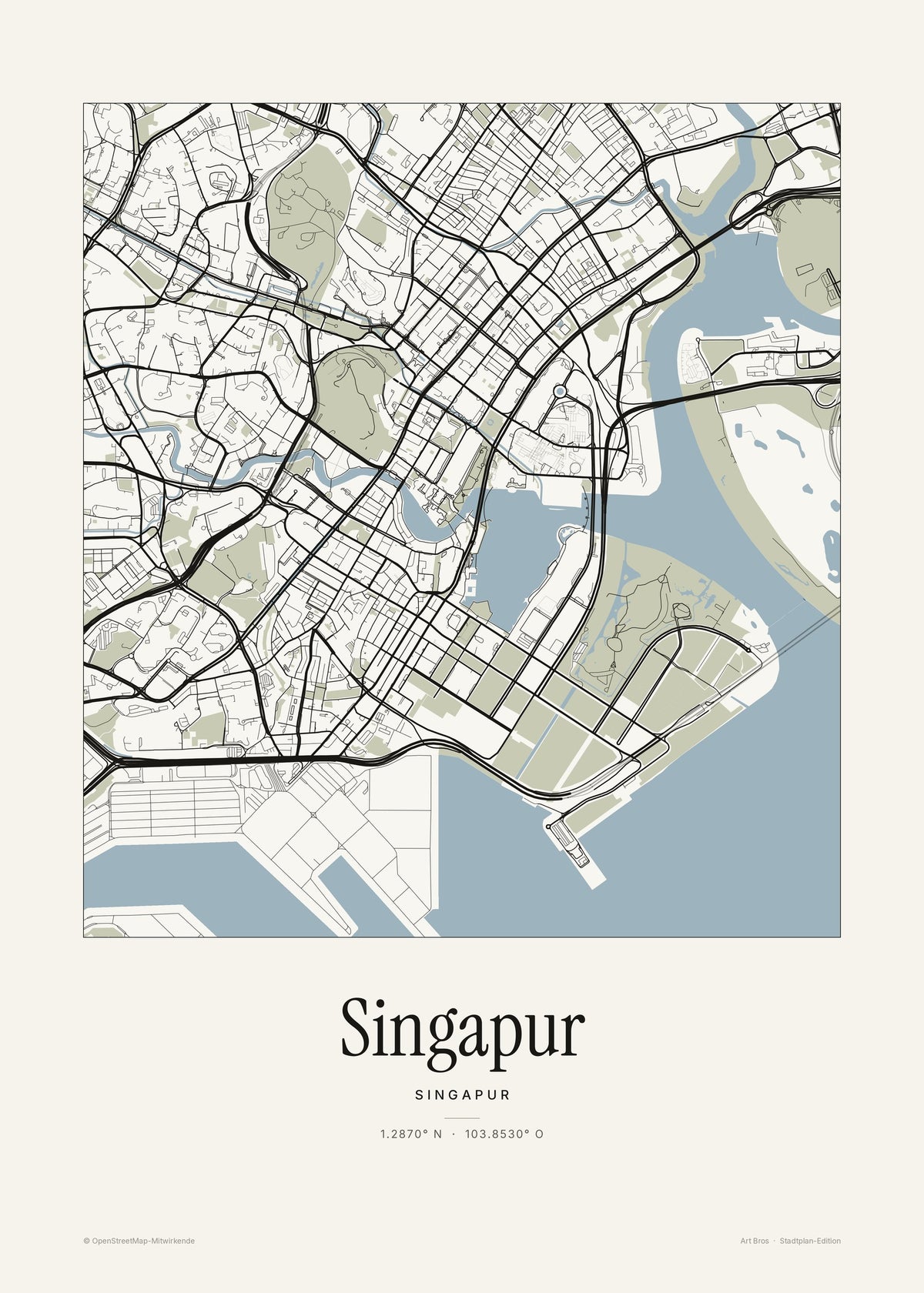 Singapur Stadtplan – Wandbild – Art Bros