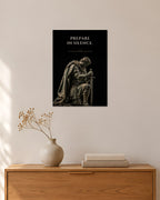 Prepare in Silence – Kniender Krieger Poster – 30 × 42 cm ohne Rahmen – Raumansicht – Art Bros