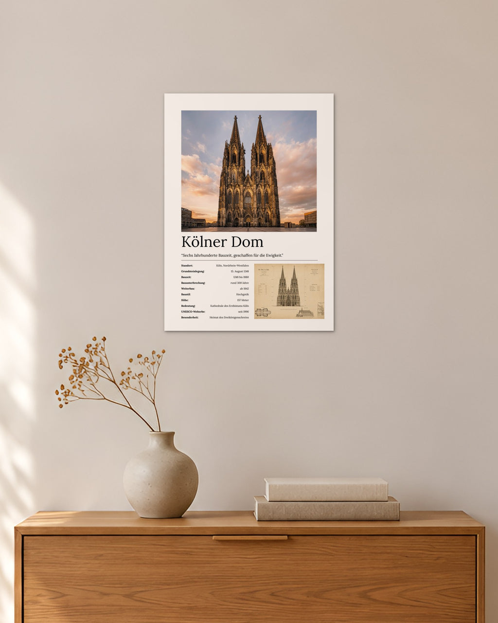 Kölner Dom Wandbild – 30 × 42 cm ohne Rahmen – Raumansicht – Art Bros