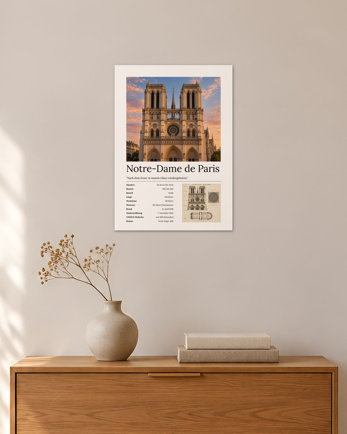 Notre-Dame de Paris Wandbild – 30 × 42 cm ohne Rahmen – Raumansicht – Art Bros