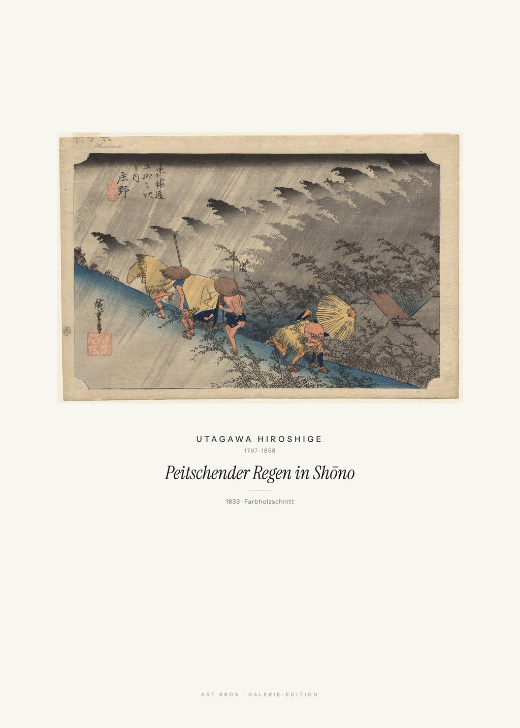 Peitschender Regen in Shōno – Utagawa Hiroshige – Kunstdruck – Art Bros