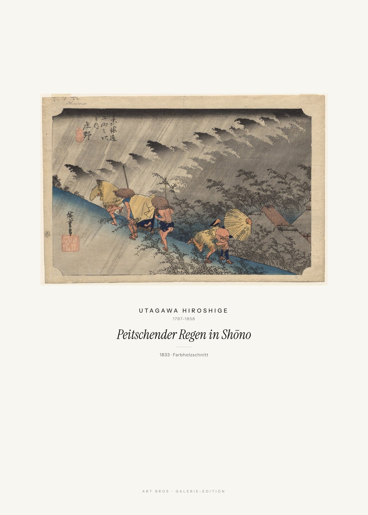 Peitschender Regen in Shōno – Utagawa Hiroshige – Kunstdruck – Art Bros